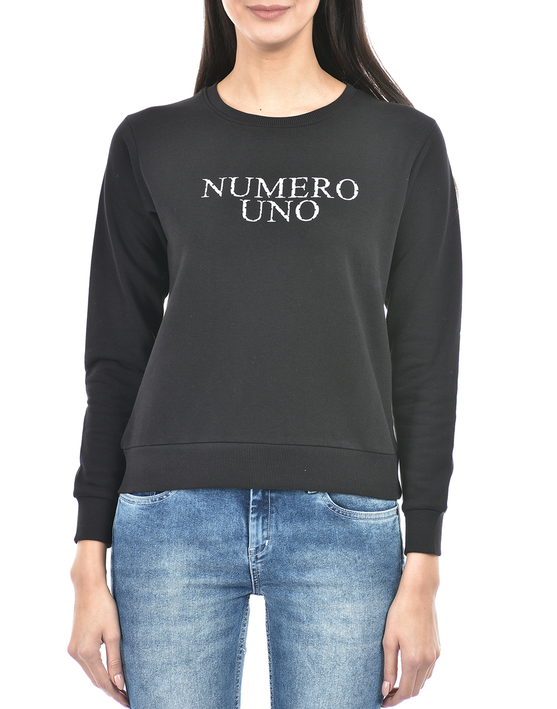 Numero Uno Women Typography Black Sweat Shirt